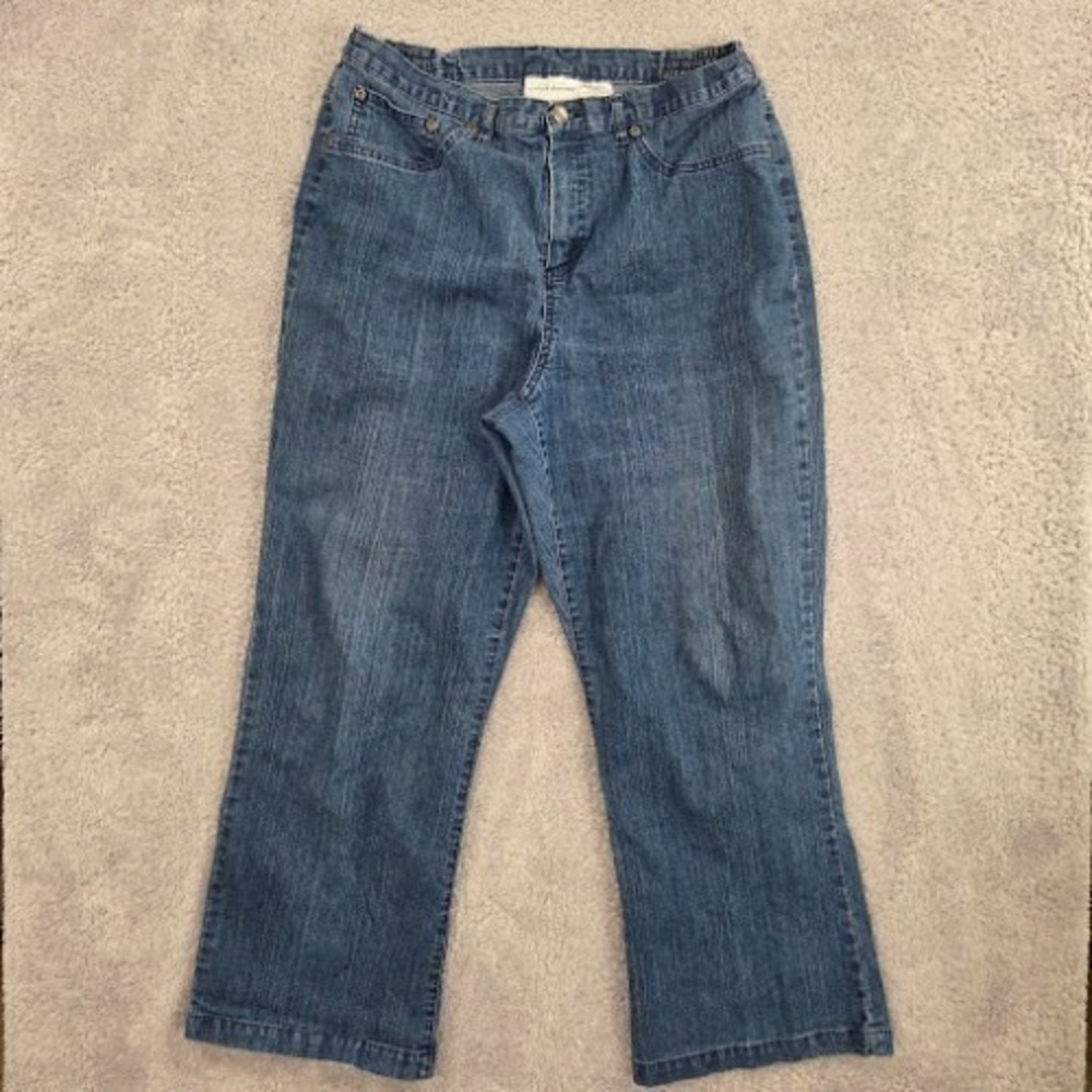 Alfred Dunner Jeans Women's 16P Blue Petite‎ Wide Leg High Rise Stretch Denim